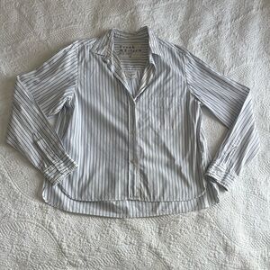 Frank & Eileen Shirt Silvio Cropped Button-Up Medium M Blue White Pinstripe top